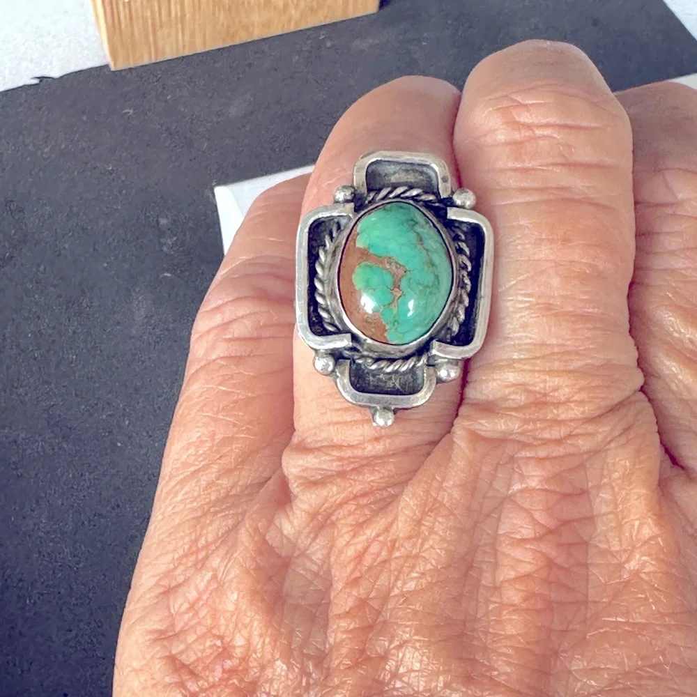 Sterling Silver Turquoise Statement Ring - Green & Brown